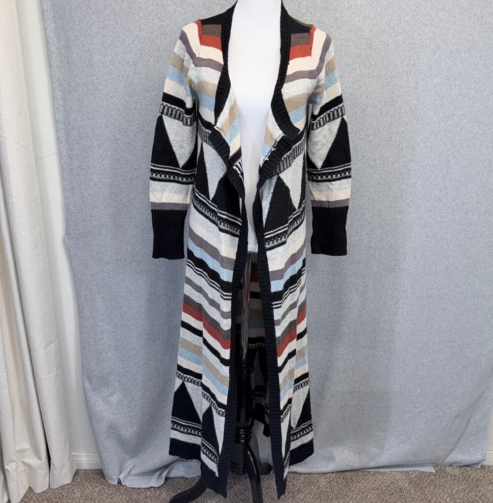 Monroe & Main Cardigan Women M Maxi Duster Southwestern Geometric Angora Wool